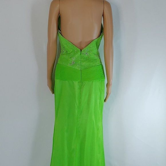 NWT Tiffany Designs Halter Top Formal Gown in Lime - Picture 3 of 4